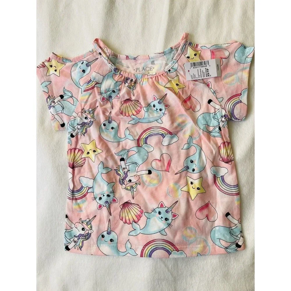 The Children's Place Short Sleeve Print Cold Shoulder Top Size XS
